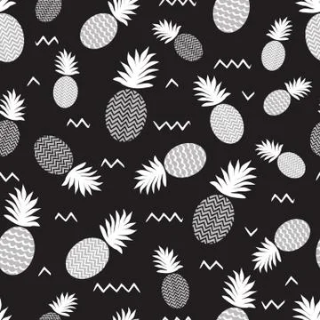 Black and white pineapple pattern in vector Modern textile design Stock Illustration