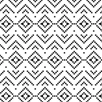 Black and white pixel art ethnic tribal geometric seamless pattern 스톡 일러스트