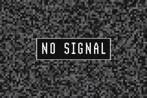 Black and White Pixel Background with No Signal Text イラスト素材