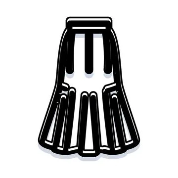Black and white pleated midi skirt drawing Stock Illustration