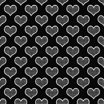 Black and white polka dot hearts pattern repeat background Stock Illustration