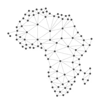 Black and White Polygonal Map of Africa - Continent Wide Digital Network Co.. Stock Illustration