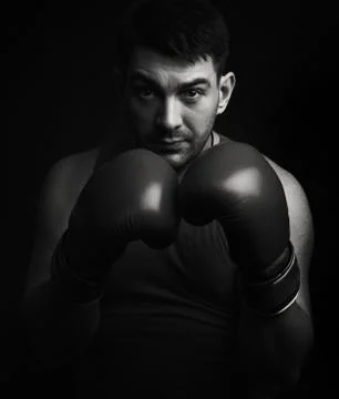Black and white portrait of a boxer Stock Photos
