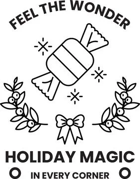 A black and white poster with a candy cane and a bow on it Stock Illustration