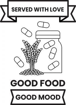 A black and white poster with a white banner that says "Good Food Good Mood" Stock Illustration