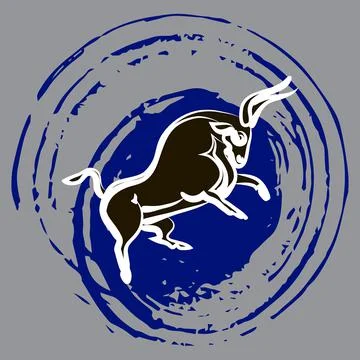 Black and white powerful angry bull silhouette Stock Illustration