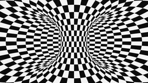 Black and white psychedelic optical illusion. Hypnotic checkered background. Stock Footage 115537475