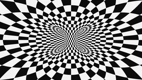 Black and white psychedelic optical illusion. Hypnotic checkered background. Stock Footage 115537664