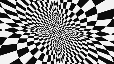 Black and white psychedelic optical illusion. Hypnotic checkered background. Видео 115538961