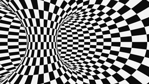 Black and white psychedelic optical illusion. Hypnotic checkered background. Stock Footage 115539046