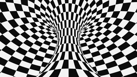 Black and white psychedelic optical illusion. Hypnotic checkered background. Video stock 115540940
