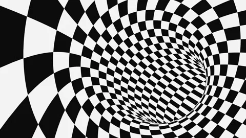Black and white psychedelic optical illusion. Hypnotic checkered background. Stock Footage 115542057