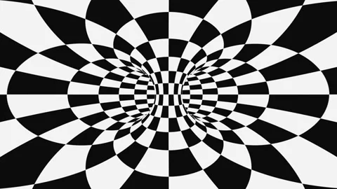 Black and white psychedelic optical illusion. Abstract hypnotic background. Видео 125745267