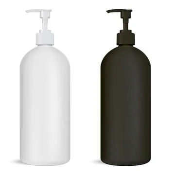 Black and white pump bottle set. Dispenser package Stock Illustration