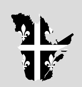 Black and white Quebec map flag vector silhouette illustration. Stock Illustration