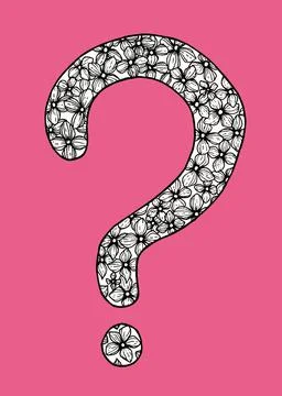 Black and white question mark filled flowers on a pink background illustration Stock Illustration