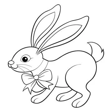 Black and white of a rabbit with a bow easter bunny cartoon line bow 스톡 일러스트