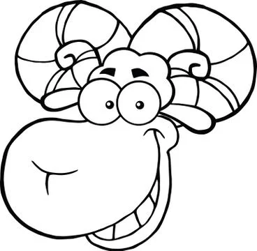Black And White Ram Sheep Head Cartoon Mascot Character Stock Illustration