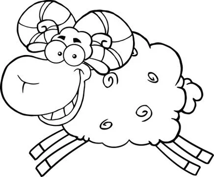 Black And White Ram Sheep Cartoon Mascot Character Jumping. Stock Illustration