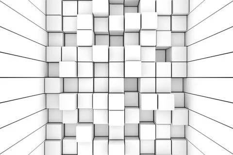 Black and white random boxes abstract background 3D render illustration Stock Illustration