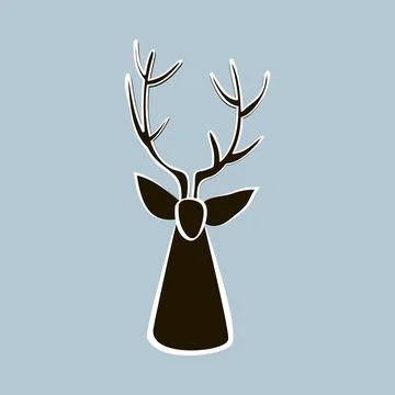 Black and white Red deer head outline silhouette Stock Illustration