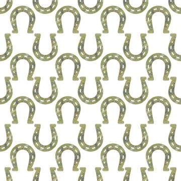 Black and white repeat seamless background pattern of lucky horse and stars f Stock Illustration