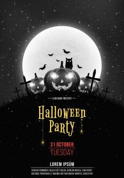 Black and white Retro background for Halloween party. Cartoon pumpkins in the Stockillustratie