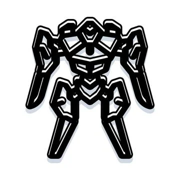 Black and white robot icon on white background Illustrazione stock