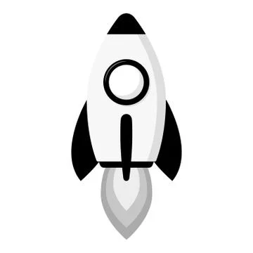 Black and white rocket ship isolated on white background. Space rocket launch Stock Illustration