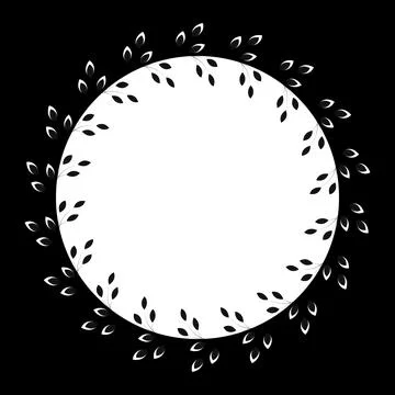 Black and white round frame with space for text or photo. Leaves frame. Desig Stock Illustration
