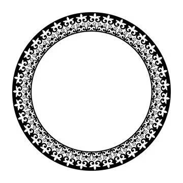 Black and white round frame with Kazakh national ornament. Ethnic pattern Illustrazione stock