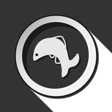 Black and white round - jumping fish, dolphin icon Stock Illustration