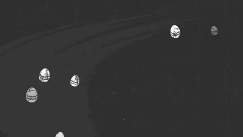 Black and white satisfied easter mark with lean chalk writing and garnished Stock-Footage 132755420