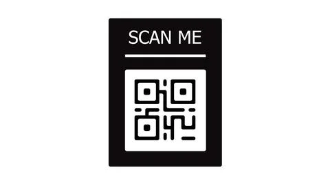 Black and white scan me QR code icon on dark background. 库存插图