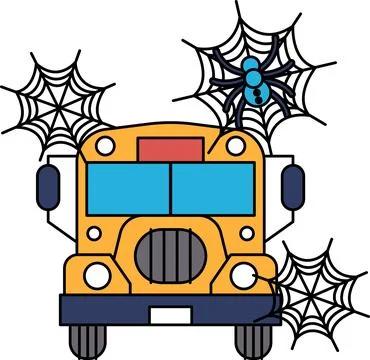 Black and white school bus with spooky spiderwebs Stock Illustration