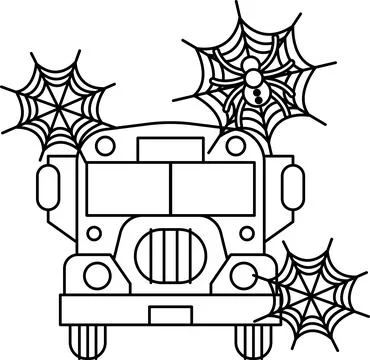 Black and white school bus with spooky spiderwebs Stock Illustration