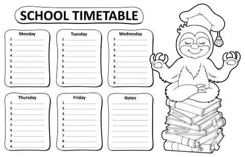 Black and white school timetable topic Stock Illustration