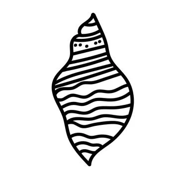 Black and white sea shell sketch in clean linear style. Stock Illustration