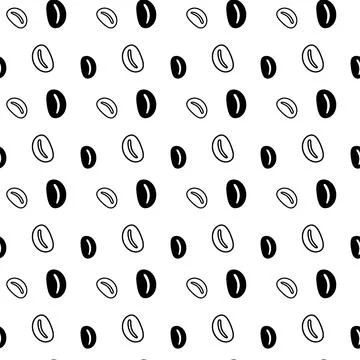 Black and White Seamless endless pattern with coffee beans. Repeat texture Stock Illustration