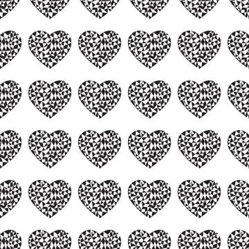 Black and white seamless heart background pattern Stock Illustration