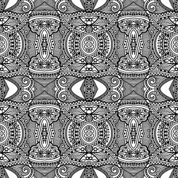 Black and white seamless pattern, hand drawing background Stock Illustration