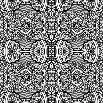 Black and white seamless pattern, hand drawing background Stock Illustration