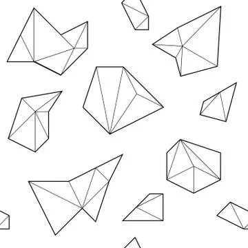 Black and white seamless pattern with polygonal shapes in linear style Stock Illustration