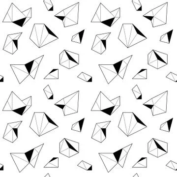 Black and white seamless pattern with polygonal shapes in linear style Stock Illustration