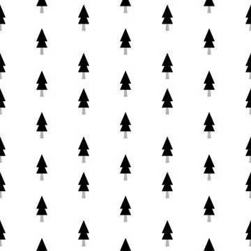 Black and white seamless pattern with cute fir trees Stock Illustration