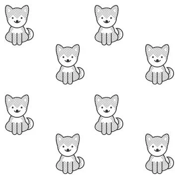 Black and white seamless pattern with a cute shiba inu puppy Illustrazione stock
