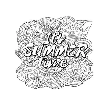 Black and white seamless pattern for coloring book. Sea life Stock Illustration