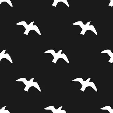 Black and white seamless pattern with flying birds Illustrazione stock