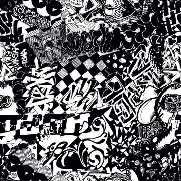Black and white seamless pattern graffiti, sticker bombing. Stock Illustration