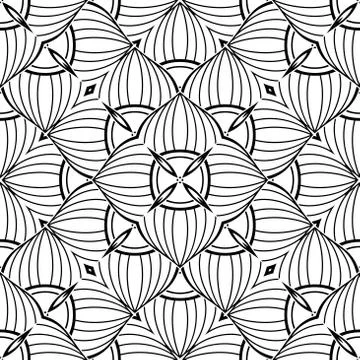 Black and White Seamless Pattern with Mosaic Floral Motif Stock Illustration